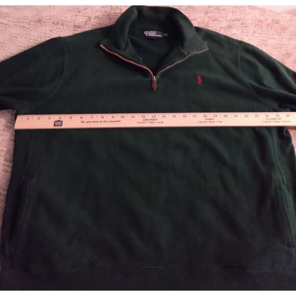 Polo Ralph Lauren Mens XXL Green 1/4 Zip Leather Pull Sweater Red Horse Pockets - Picture 5 of 11
